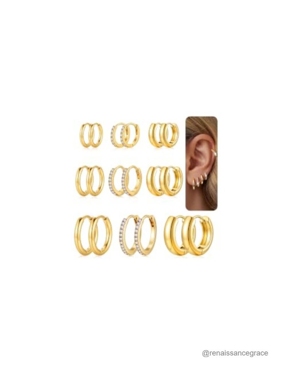 9 Pairs Gold Hoop Earrings Set Women 14K Gold Plated CZ Hypoallergenic